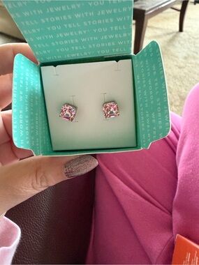 Origami Owl Pink Faceted Square Stud Earrings